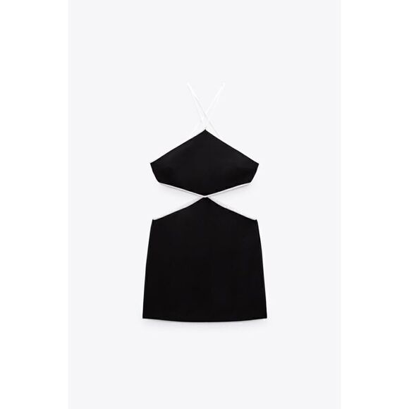 NWT Zara Black & White Contrast Piping Halter Cut Out Mini Dress, Size XS - Picture 10 of 15